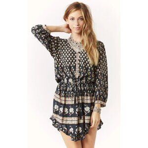 SPELL Bohemian Royale Playdress Charcoal Black Brown Paisley Floral Mini XS